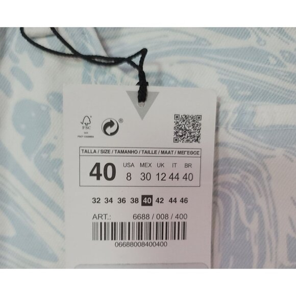 Zara nwt High-Waist Light Blue & White Marble Print Denim Shorts sz 8 button fly - Picture 4 of 5